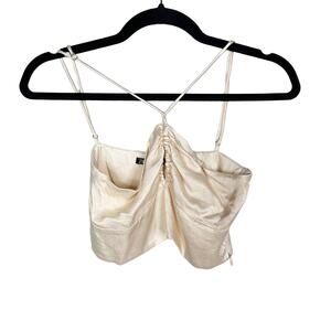 Zara XS Light Pink Cropped Halter Top with Keyhole Front Criss Cross Side Zip